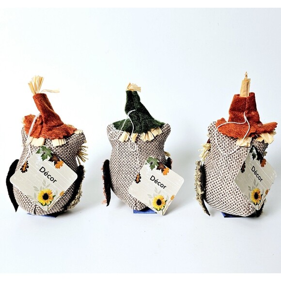 Scarecrow OWLS Lot 3 Burlap Halloween Fall Thanksgiving Ornaments Harvest NWT! - Picture 6 of 12